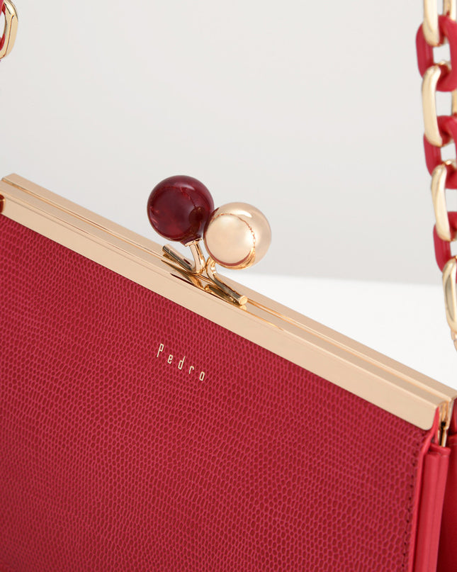 Kiss-Lock Leather Bag with Lizard Effect