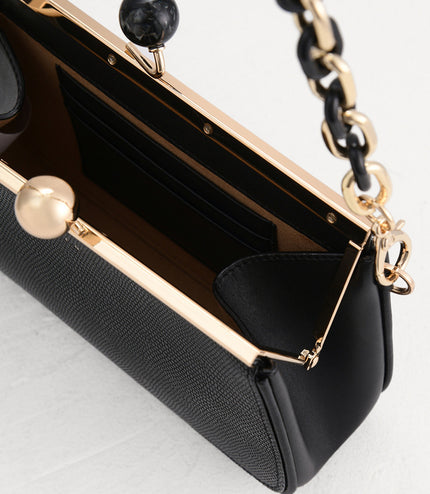 Kiss-Lock Leather Bag with Lizard Effect