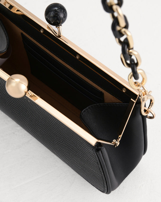 Kiss-Lock Leather Bag with Lizard Effect