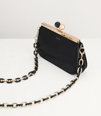 Kiss-Lock Leather Bag with Lizard Effect