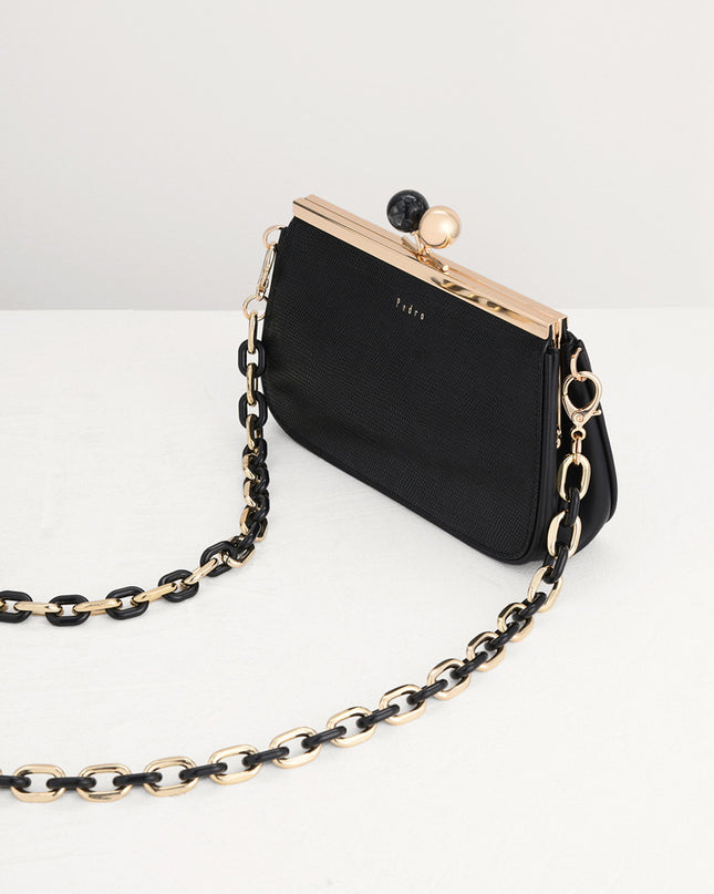 Kiss-Lock Leather Bag with Lizard Effect