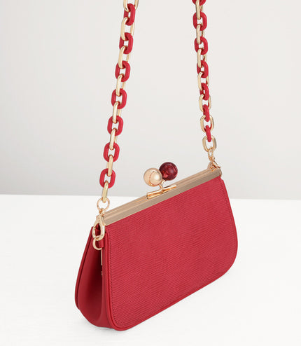 Kiss-Lock Leather Bag with Lizard Effect