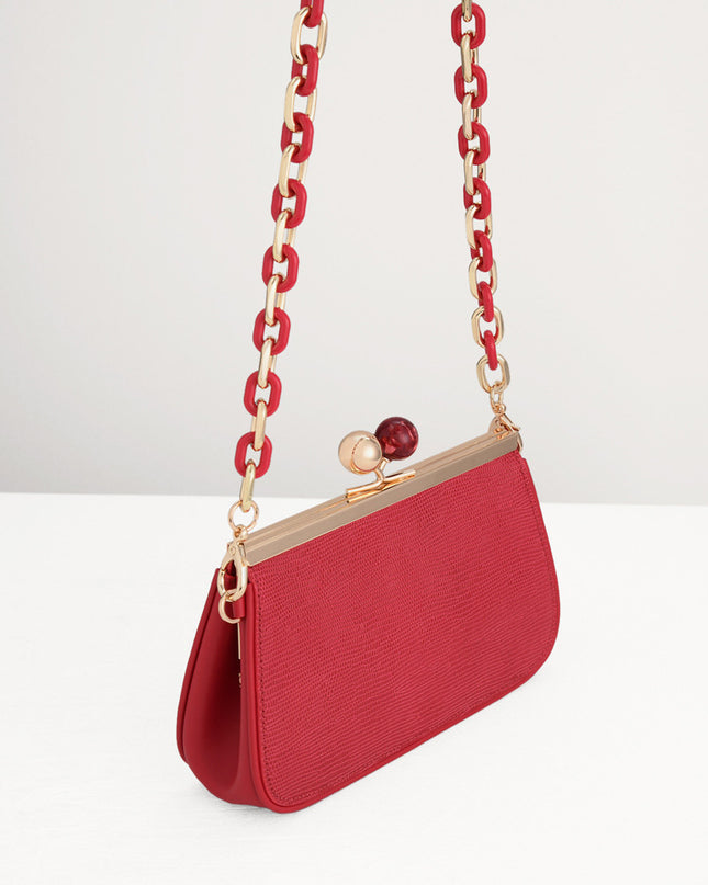 Kiss-Lock Leather Bag with Lizard Effect