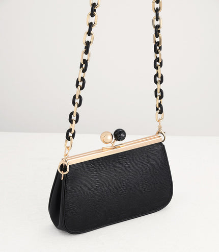 Kiss-Lock Leather Bag with Lizard Effect