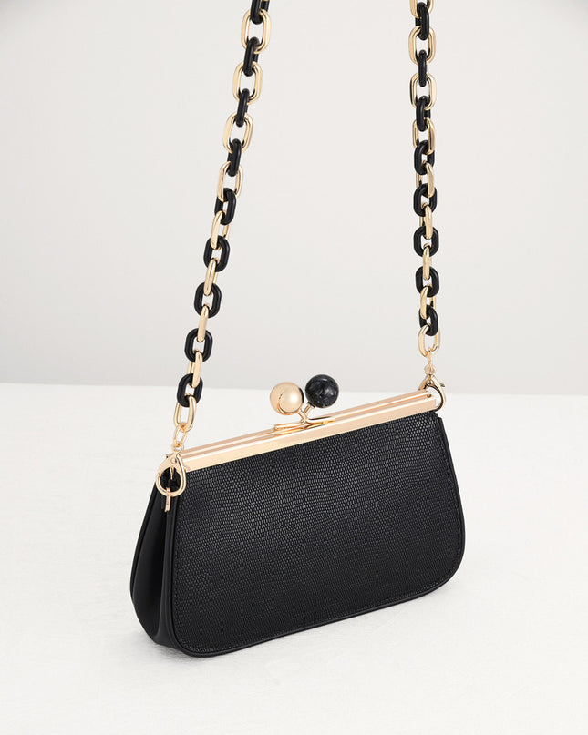 Kiss-Lock Leather Bag with Lizard Effect