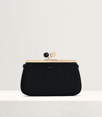 Kiss-Lock Leather Bag with Lizard Effect