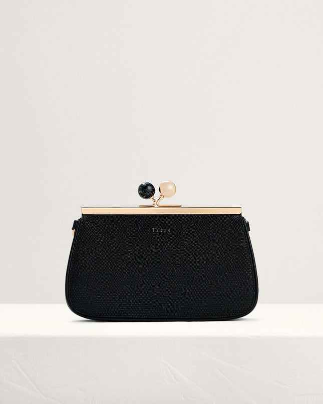 Kiss-Lock Leather Bag with Lizard Effect