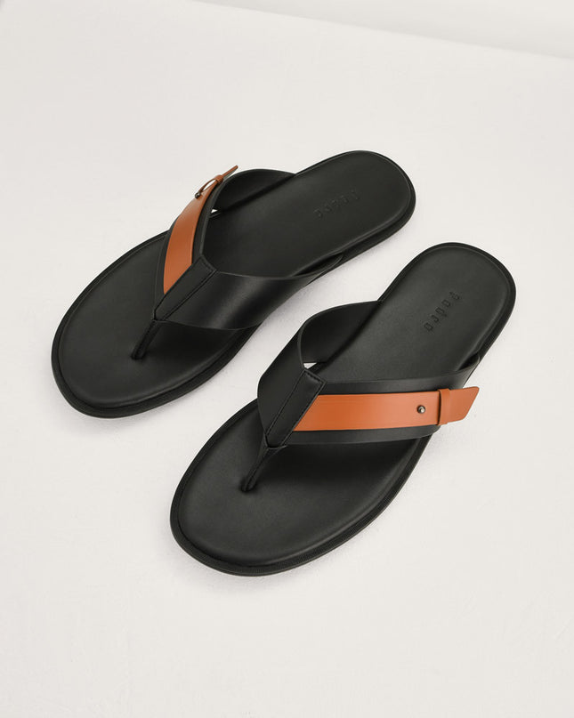 Buckled Thong Sandals in Two-Tone