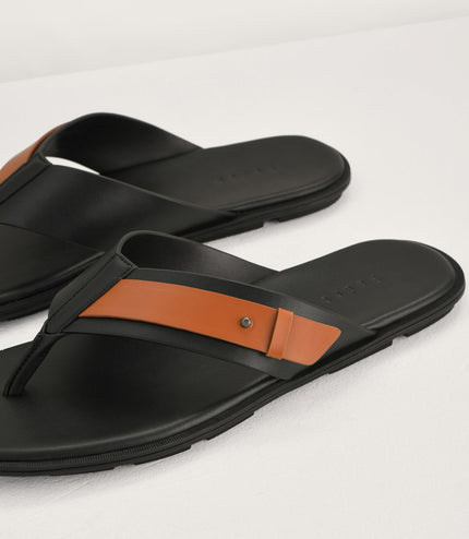 Buckled Thong Sandals in Two-Tone