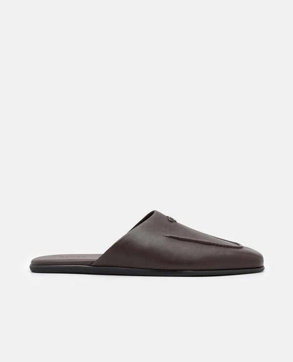 Leather Icon Mule Sandals - Dark Brown