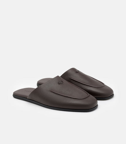 Leather Icon Mule Sandals - Dark Brown