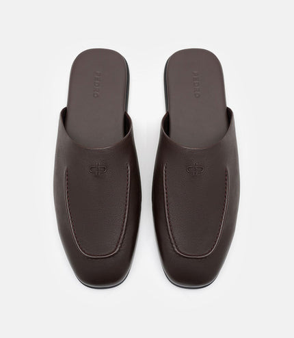 Leather Icon Mule Sandals - Dark Brown