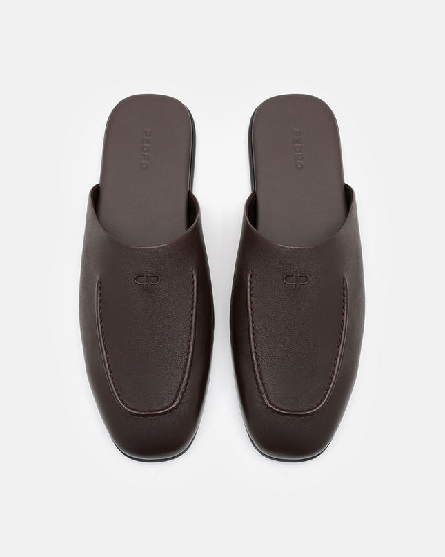 Leather Icon Mule Sandals - Dark Brown