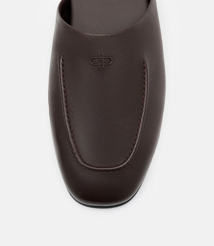 Leather Icon Mule Sandals - Dark Brown