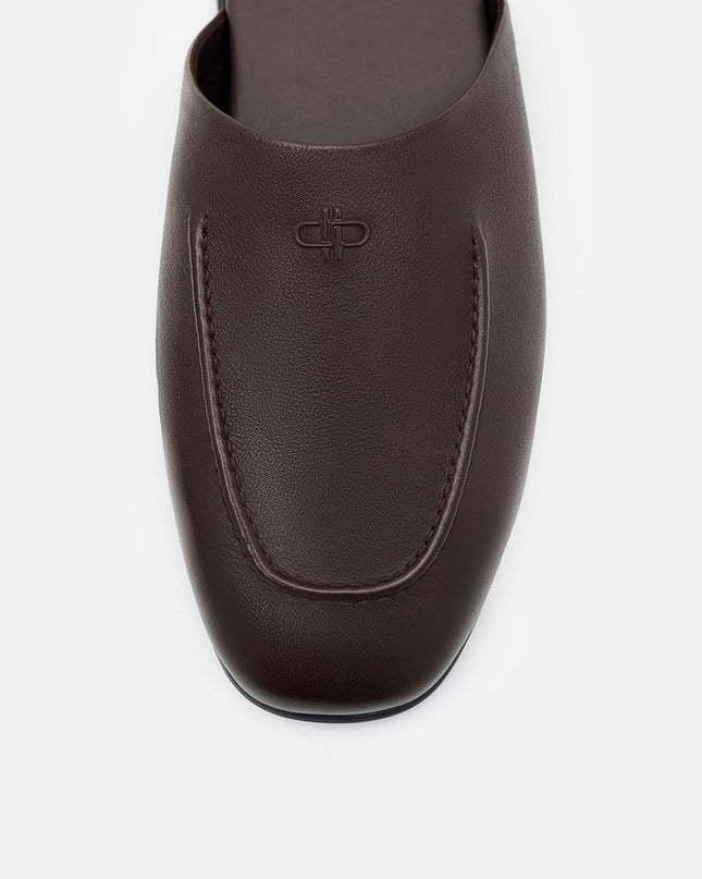 Leather Icon Mule Sandals - Dark Brown