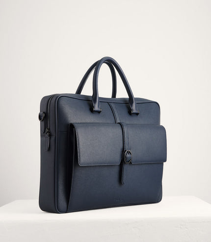 Leather Briefcase with Buckle Detail