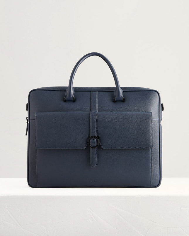 Leather Briefcase with Buckle Detail