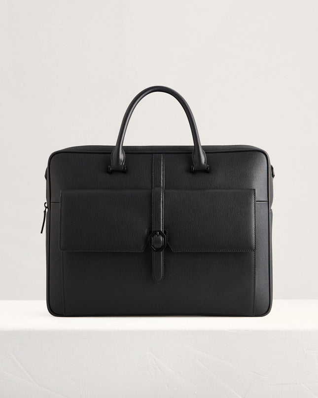 Leather Briefcase with Buckle Detail