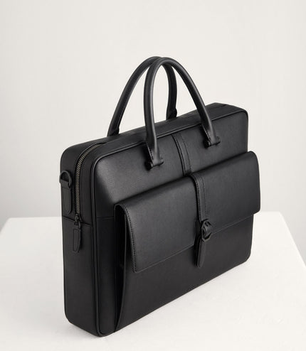 Leather Briefcase with Buckle Detail