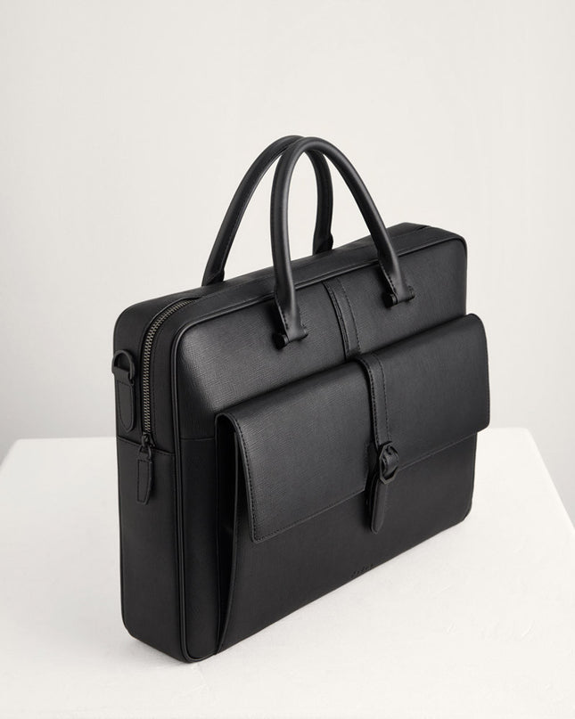 Leather Briefcase with Buckle Detail