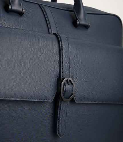 Leather Briefcase with Buckle Detail