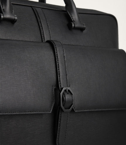Leather Briefcase with Buckle Detail