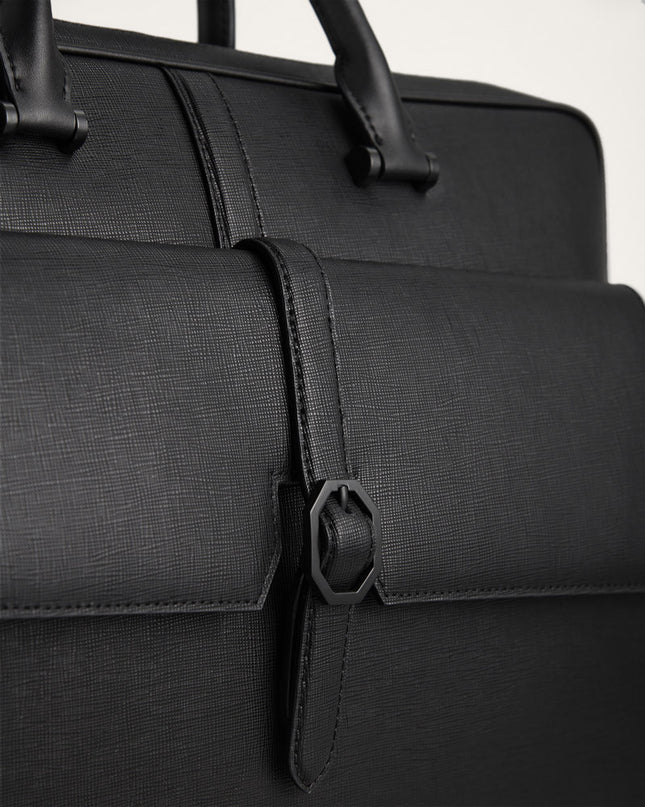 Leather Briefcase with Buckle Detail