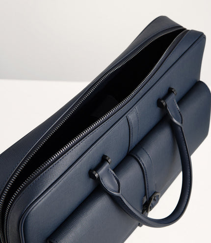 Leather Briefcase with Buckle Detail