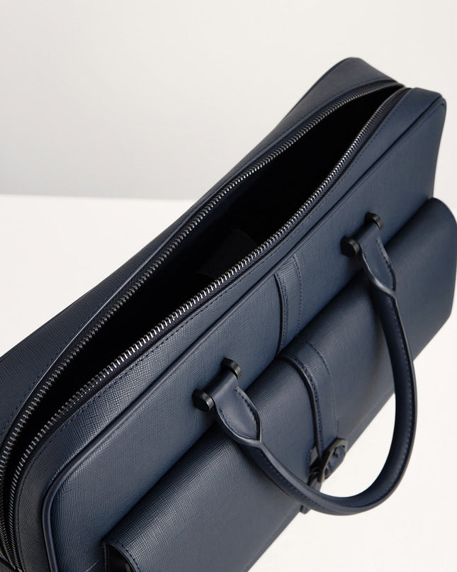 Leather Briefcase with Buckle Detail
