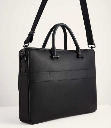 Leather Briefcase with Buckle Detail