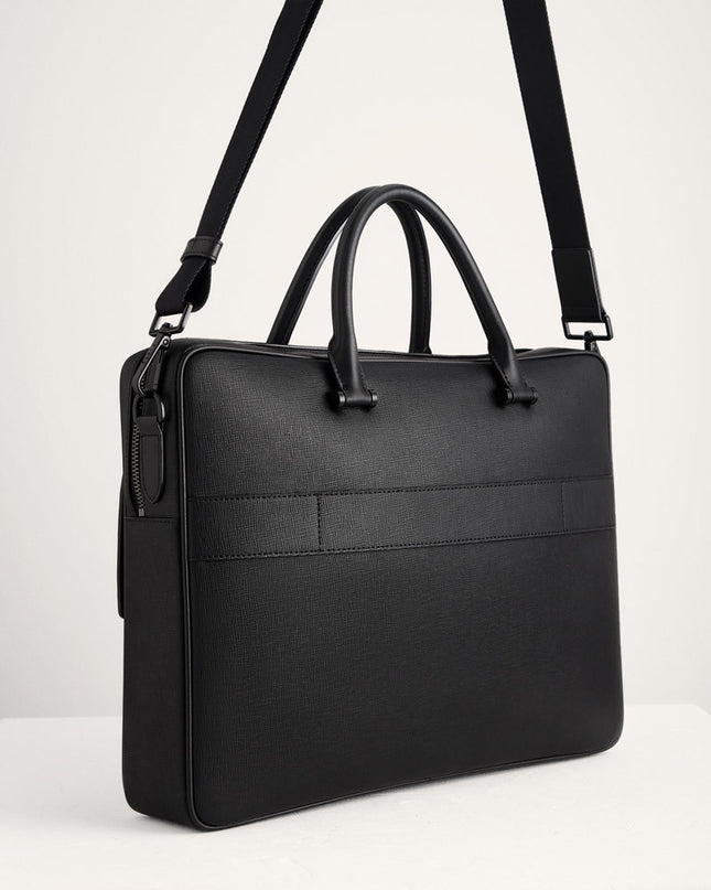 Leather Briefcase with Buckle Detail