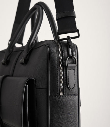 Leather Briefcase with Buckle Detail
