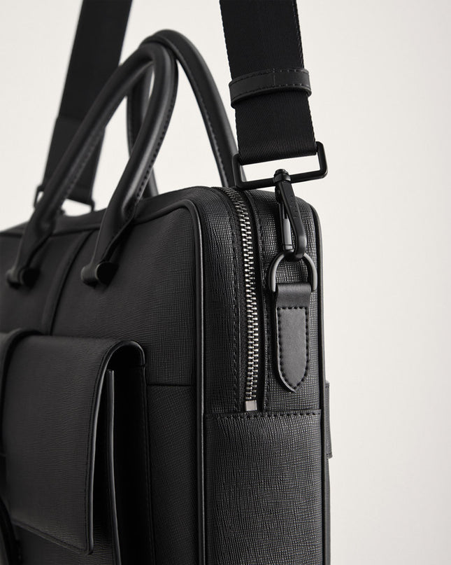 Leather Briefcase with Buckle Detail
