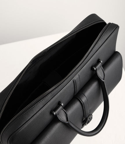 Leather Briefcase with Buckle Detail