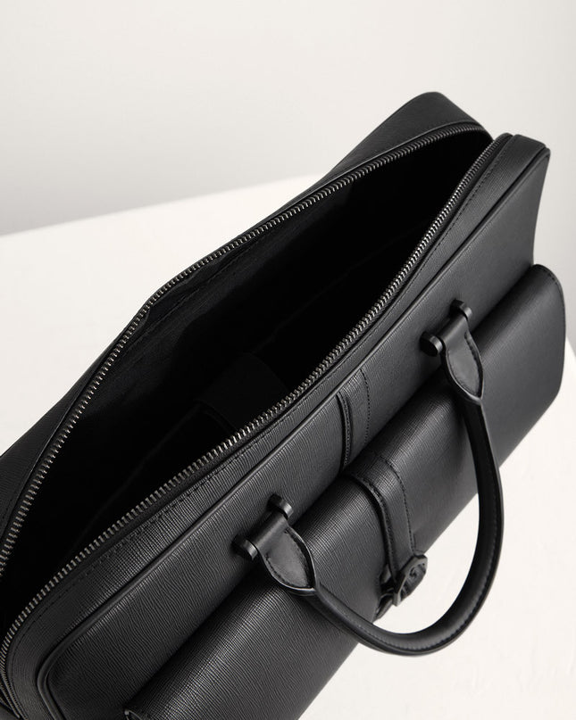Leather Briefcase with Buckle Detail