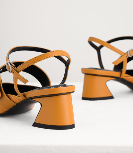 Croc-Effect Buckled Leather Heels
