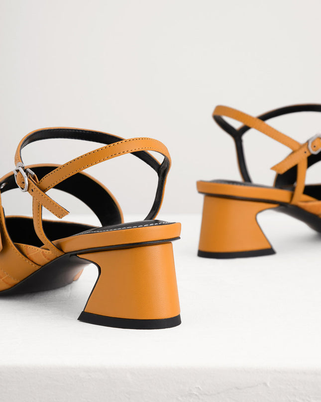 Croc-Effect Buckled Leather Heels