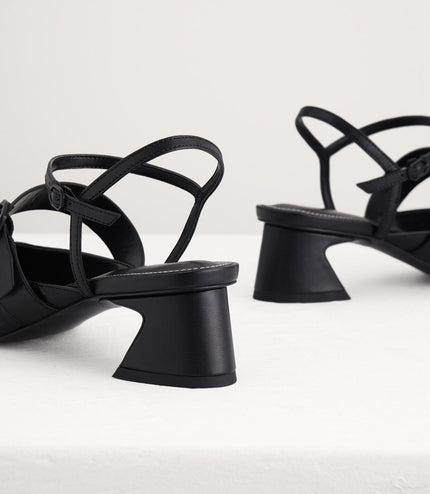 Croc-Effect Buckled Leather Heels