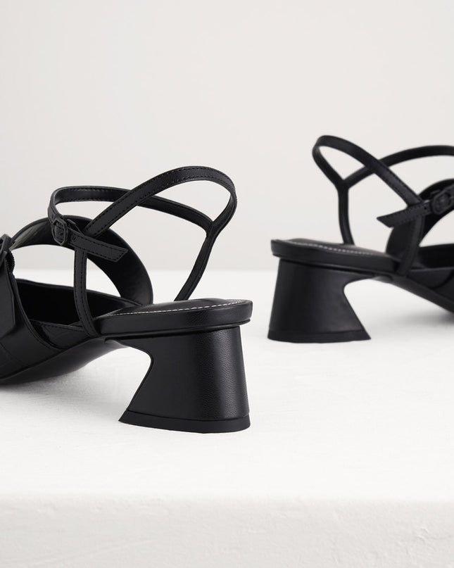 Croc-Effect Buckled Leather Heels
