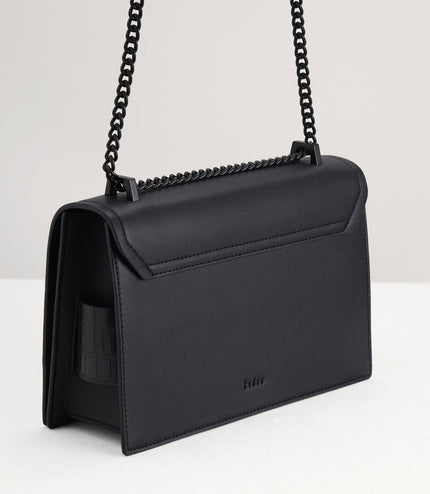 Croc-Effect Buckled Shoulder Bag