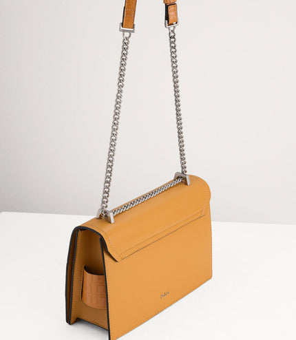 Croc-Effect Buckled Shoulder Bag