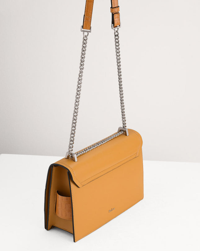 Croc-Effect Buckled Shoulder Bag