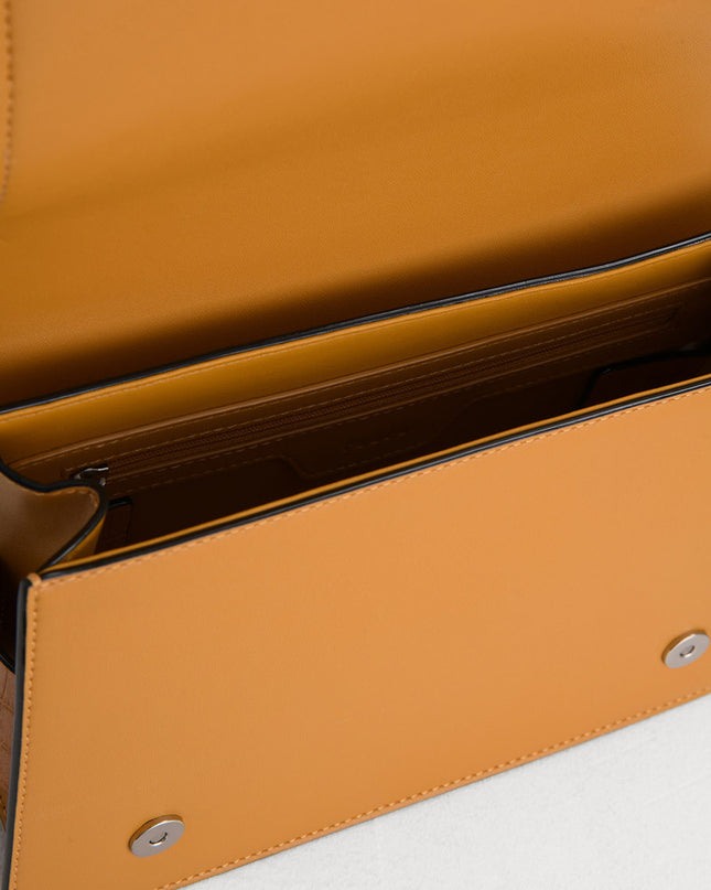 Croc-Effect Buckled Shoulder Bag