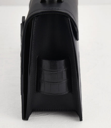 Croc-Effect Buckled Shoulder Bag
