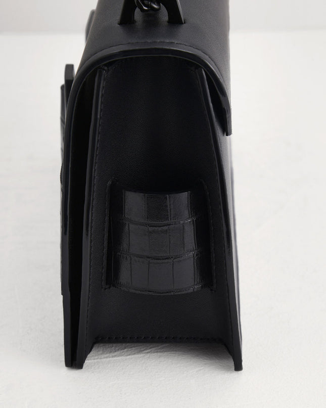 Croc-Effect Buckled Shoulder Bag