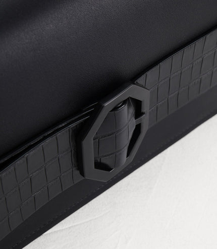 Croc-Effect Buckled Shoulder Bag