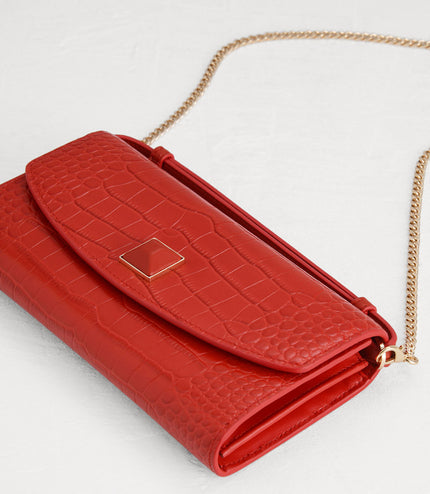 Croc-Effect Leather Wallet On Chain