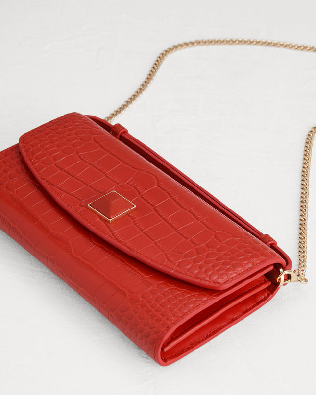 Croc-Effect Leather Wallet On Chain