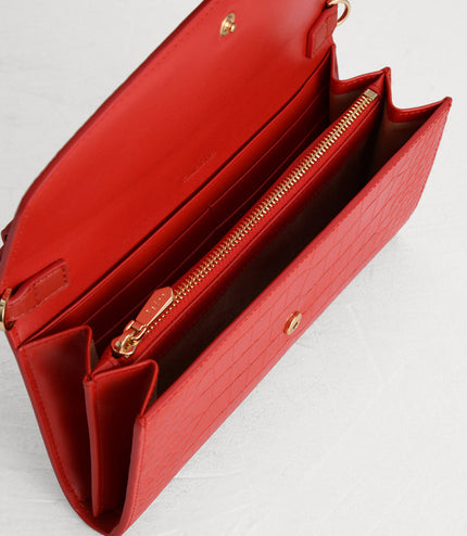 Croc-Effect Leather Wallet On Chain