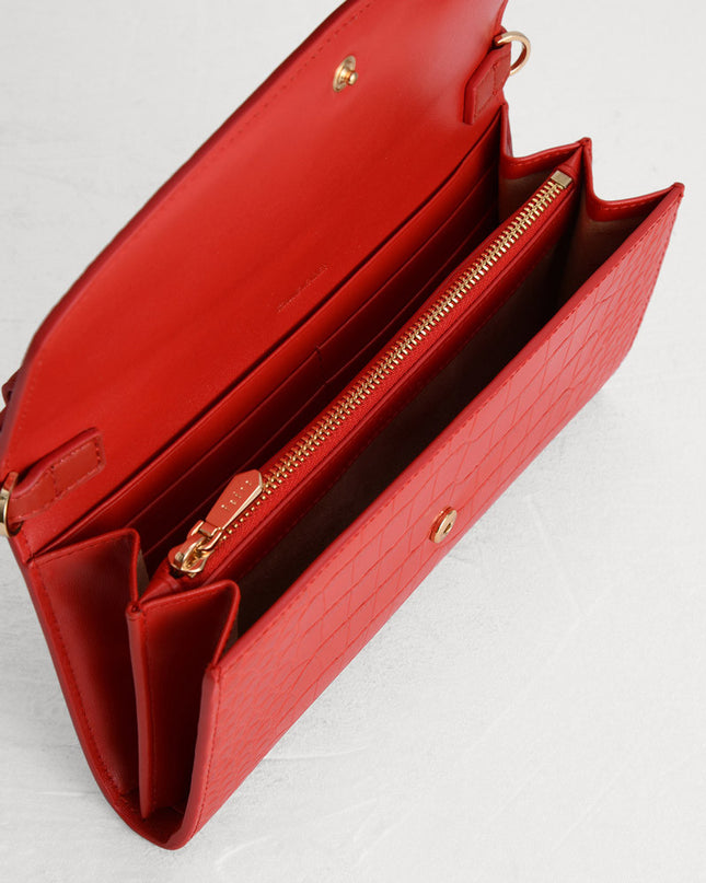 Croc-Effect Leather Wallet On Chain